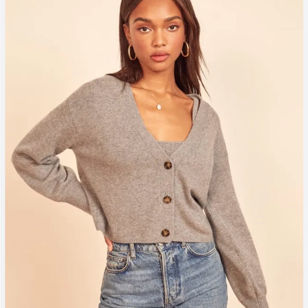 Reformation Varenne cashmere tank and cardi sweater set